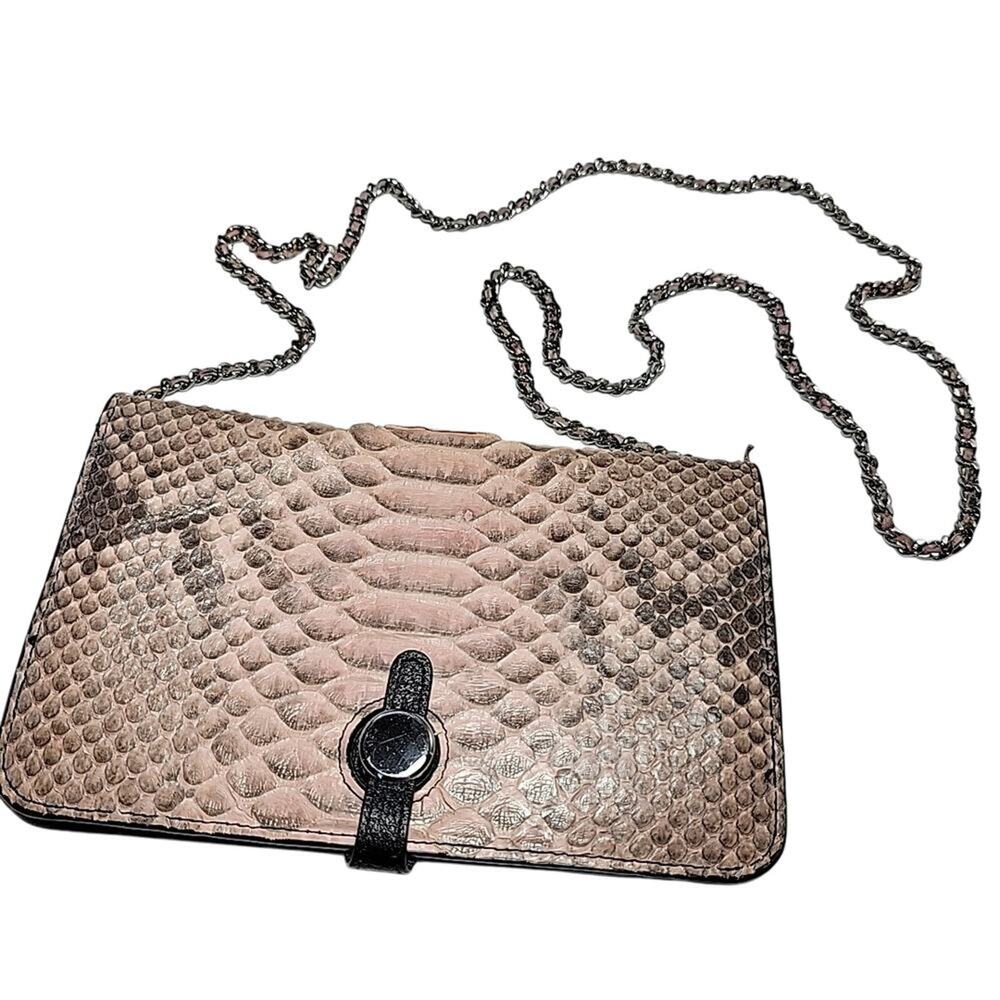 RARE Genuine Snakeskin Evening Bag Purse W/Silver and Pink Chain Strap UNIQUE